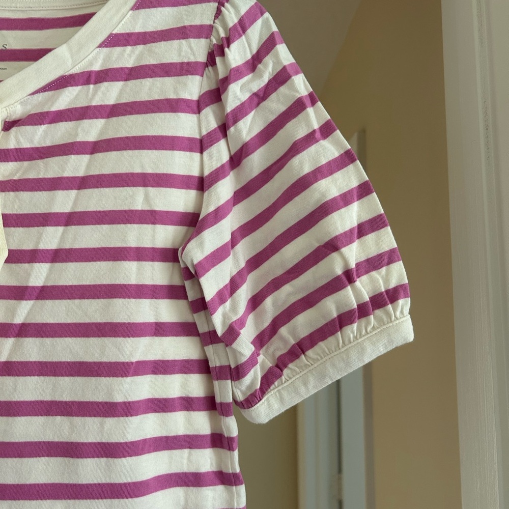 Talbots Striped Lace-Up Purple and White Size XS Short Sleeve Top - Picture 3 of 5